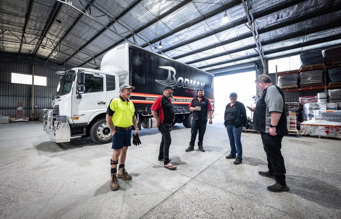 Mick and Kelly Bodman with part of the Bodman Transport team