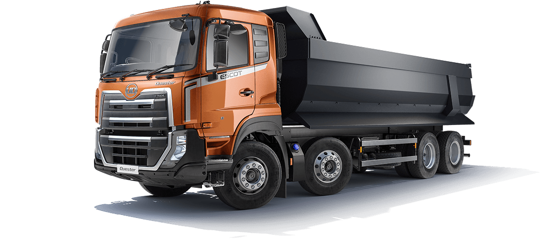 រថយន្តដឹកដីពណ៌ទឹកក្រូចចំហ ស្ថិតនៅលើផ្ទៃស