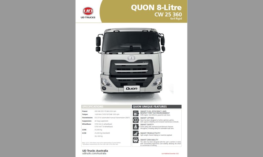 Quon CW 25 360 Spec Sheet