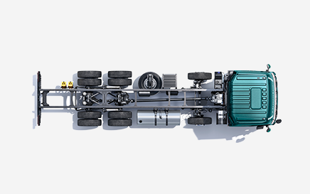Truck chassis with six wheels viewed from above on a white background.
