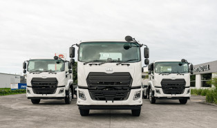 Three UD Condor trucks parked side by side at the recent Condor Launch in New Zeland