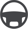 Black steering wheel icon on transparent background