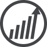 Bar graph icon with upward arrow in a circle, representing growth or increase
