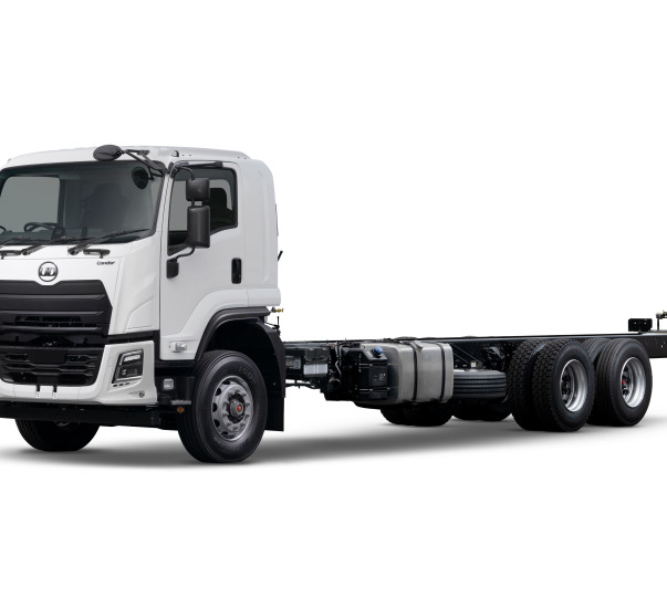 Condor White cab chassis truck with six wheels on a plain white background.