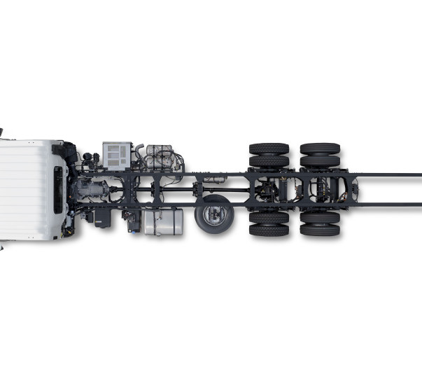 Condor Truck chassis and cab viewed from above, eight wheels, white cab, no cargo.
